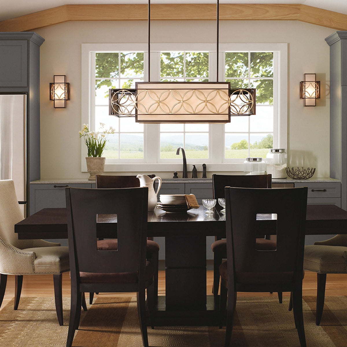 Remy Four Light Rectangular Pendant Light in Bronze and Gold