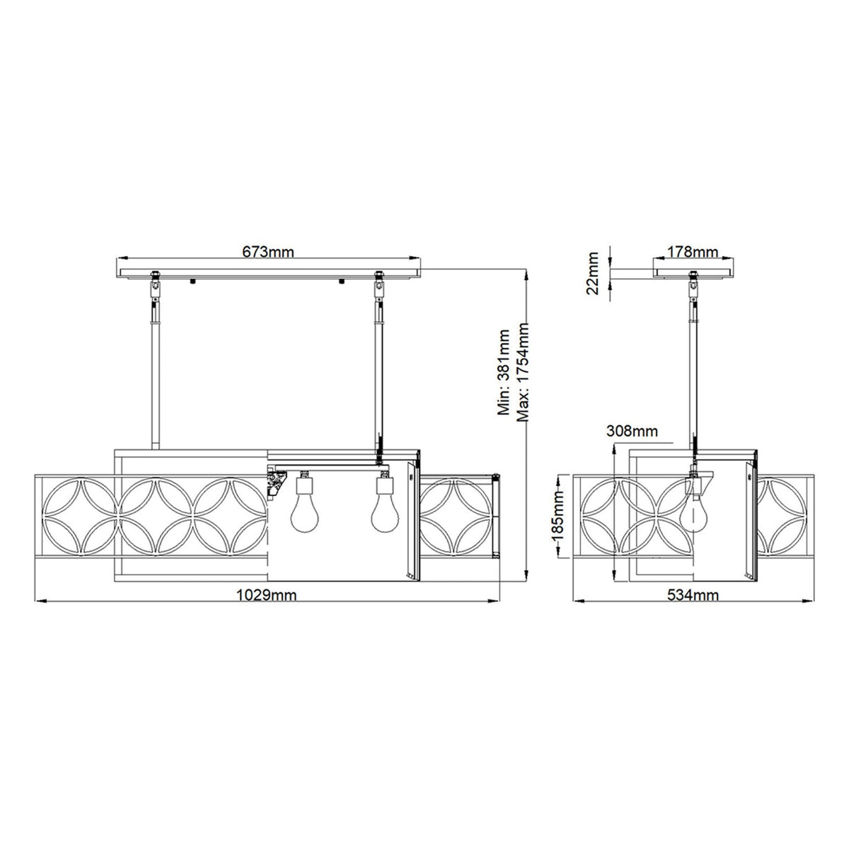 Remy Four Light Rectangular Pendant Light in Bronze and Gold