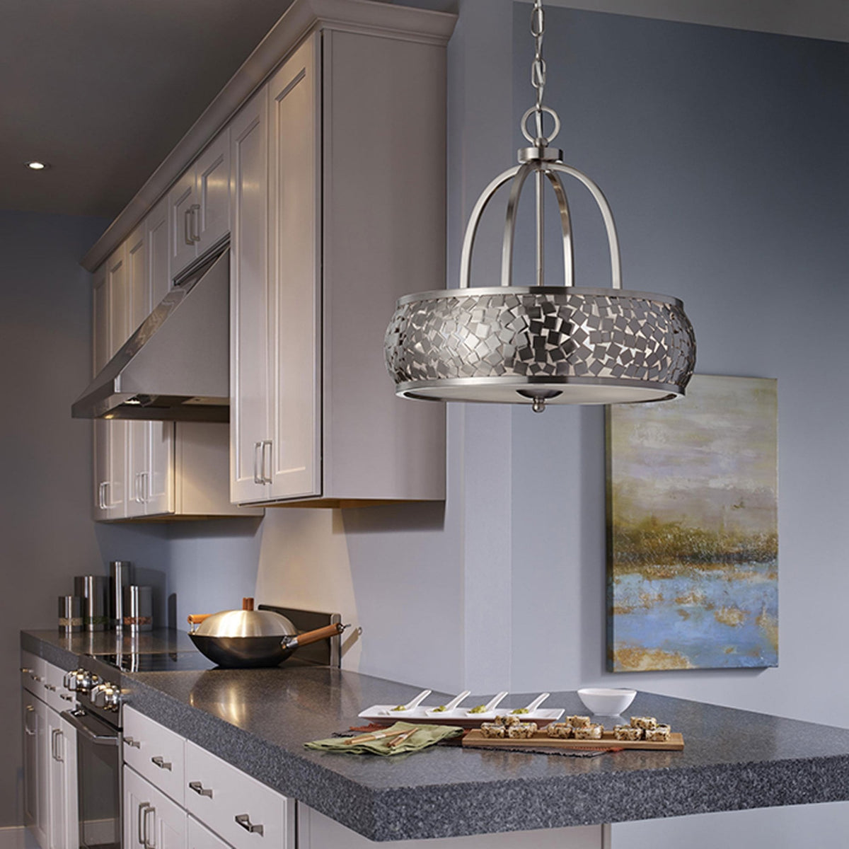 Zara 4 Light Chandelier with Diffuser in Brushed Steel