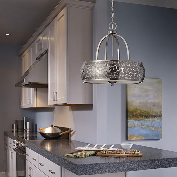 Zara 4 Light Chandelier with Diffuser in Brushed Steel