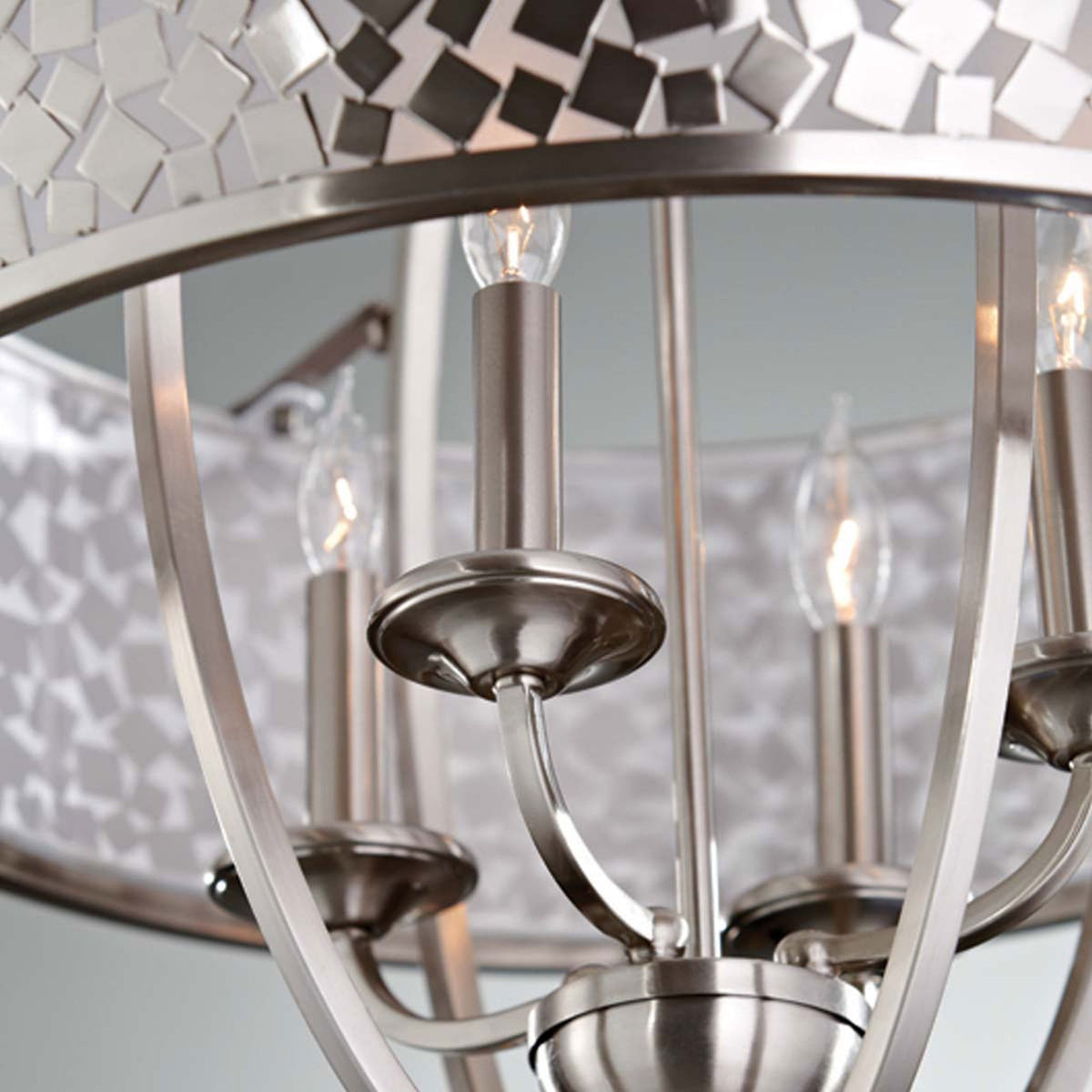 Zara 4 Light Chandelier with Diffuser in Brushed Steel