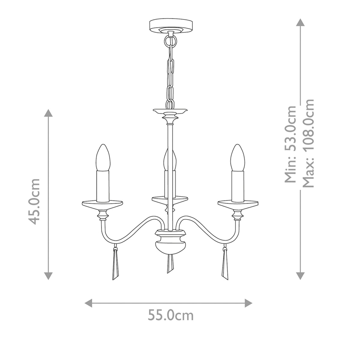 Finsbury Park Three Arm Polished Nickel Chandelier