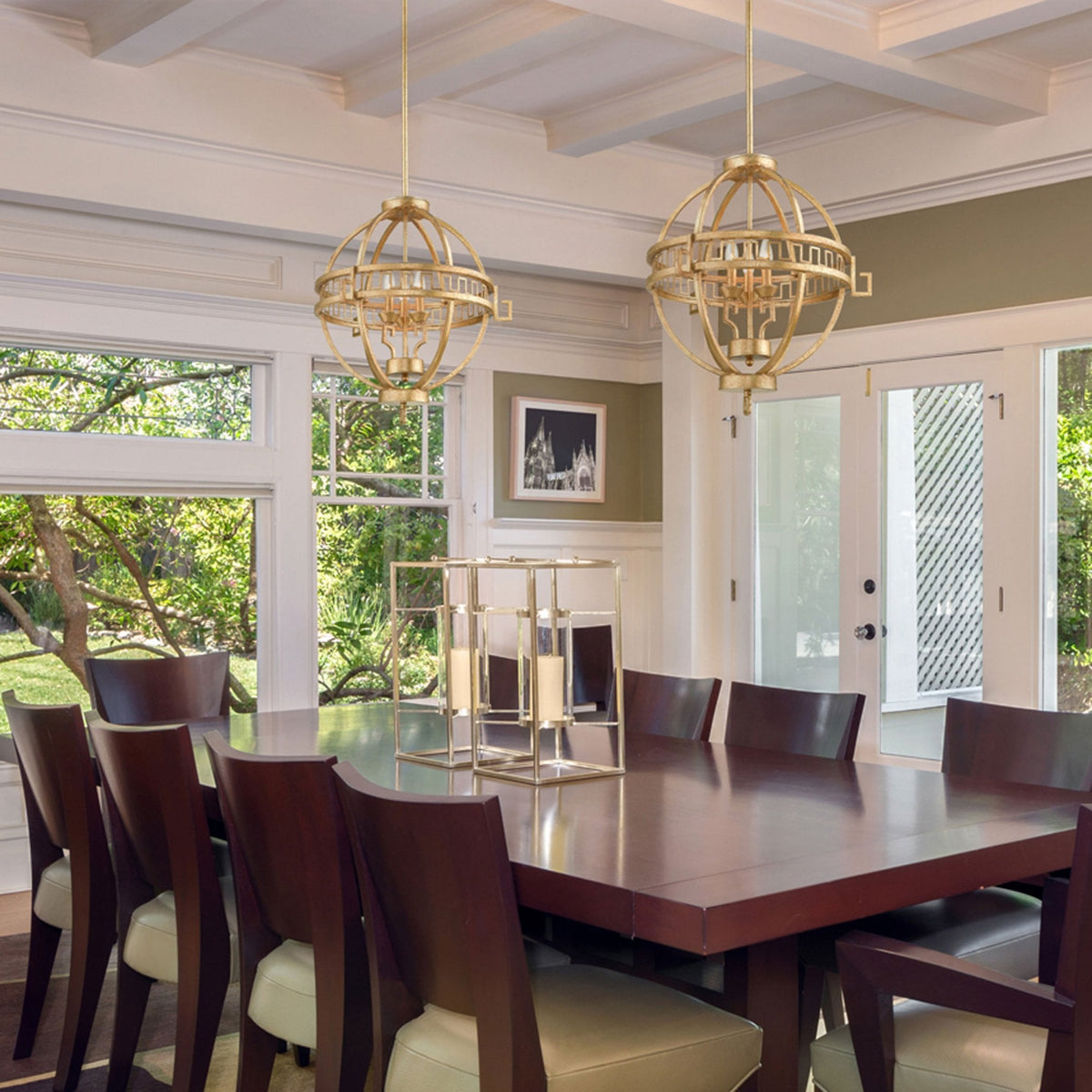 Lemuria Three Light Globe Pendant in Distressed Gold