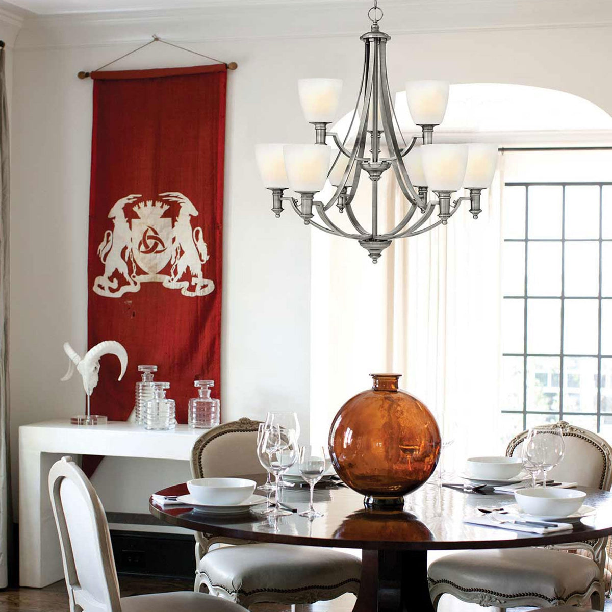 Bolla Nine Light Chandelier in Brushed Nickel