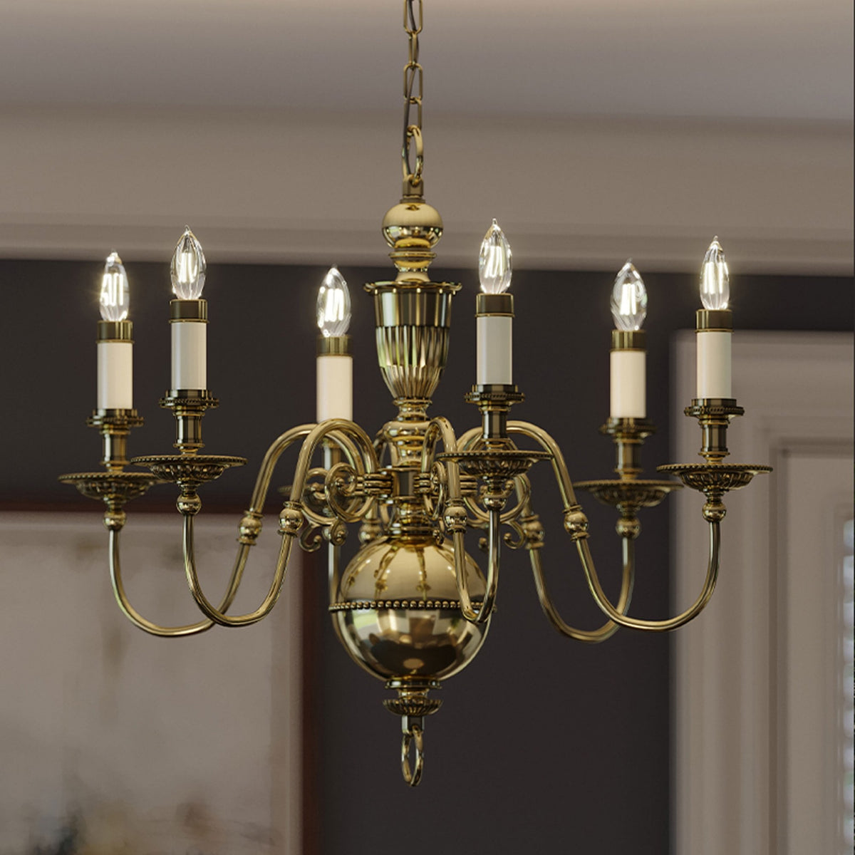 Cambridge Six Light Chandelier in Burnished Brass