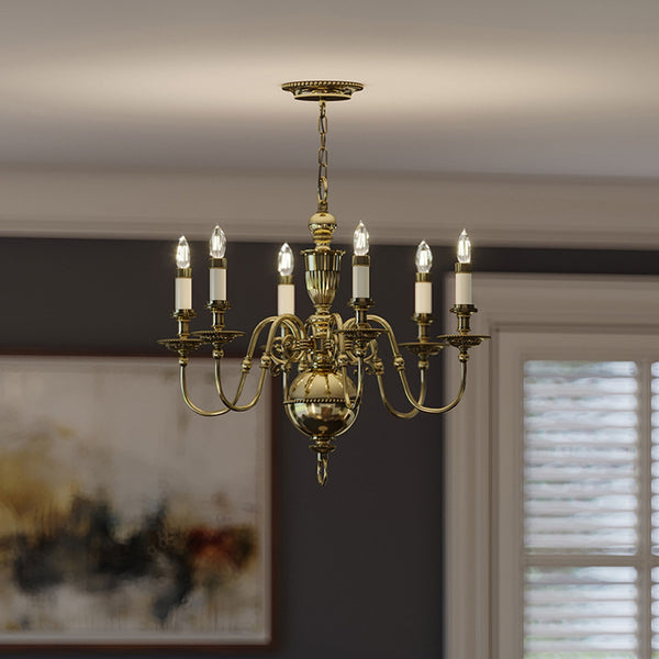 Cambridge Six Light Chandelier in Burnished Brass