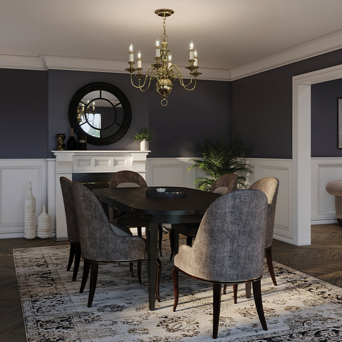 Cambridge Six Light Chandelier in Burnished Brass