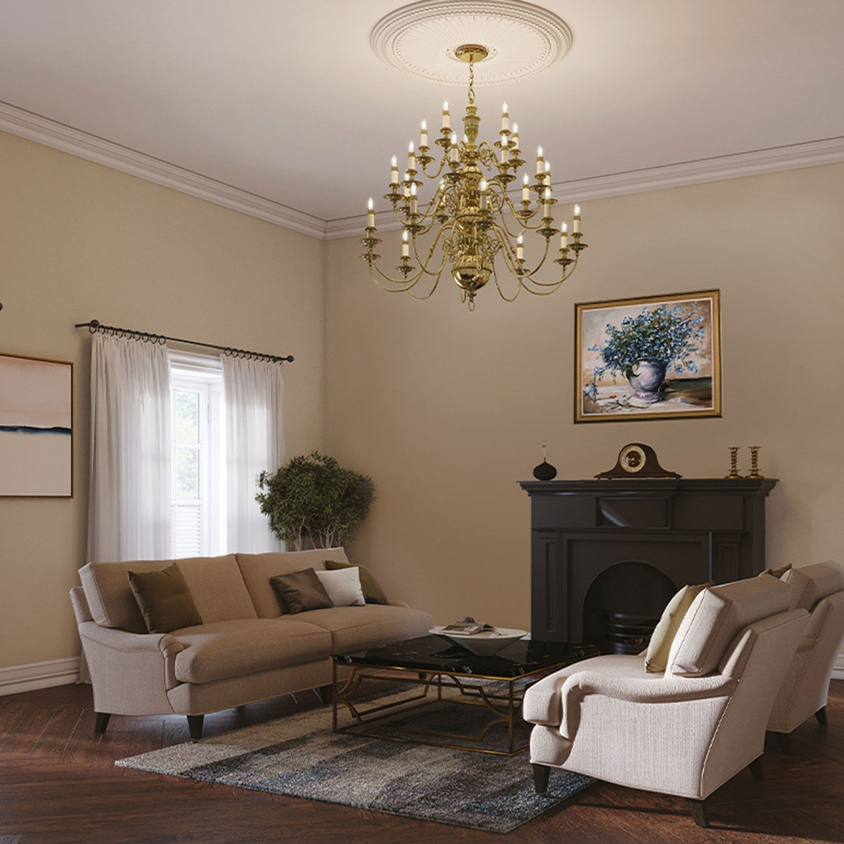 Cambridge Twenty Five Light Chandelier in Burnished Brass