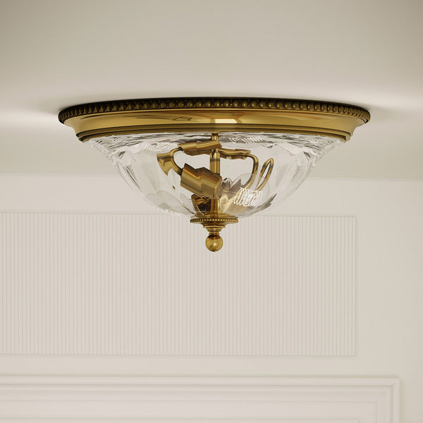 Cambridge Two Light Flush Mount Light in Burnished Brass