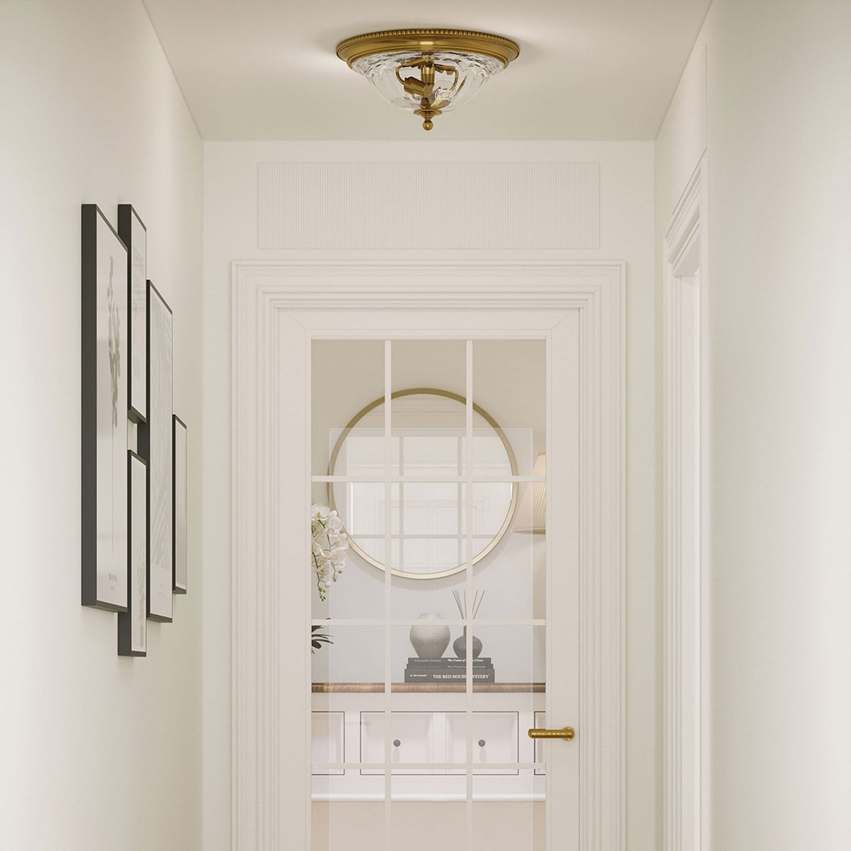 Cambridge Two Light Flush Mount Light in Burnished Brass