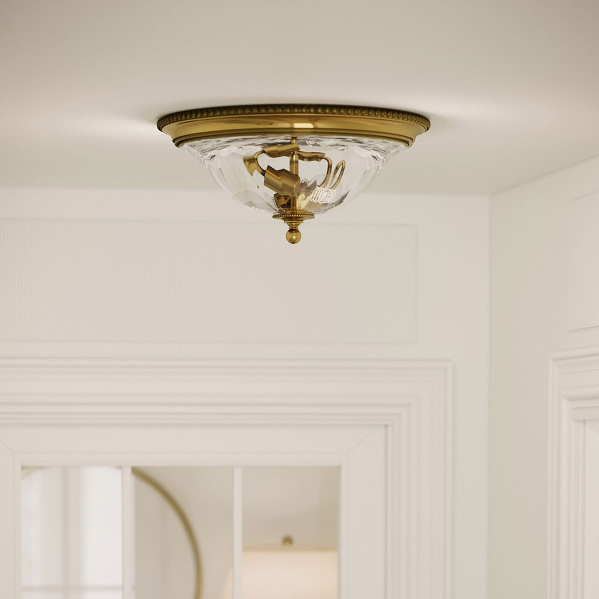 Cambridge Two Light Flush Mount Light in Burnished Brass