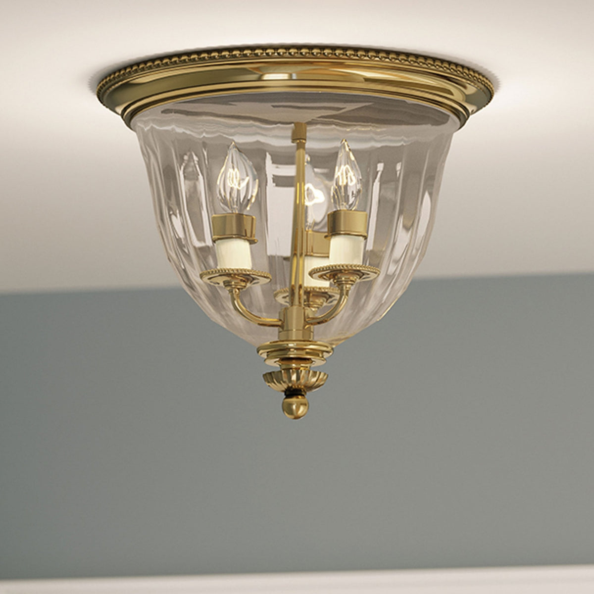 Cambridge Three Light Flush Mount Light in Burnished Brass