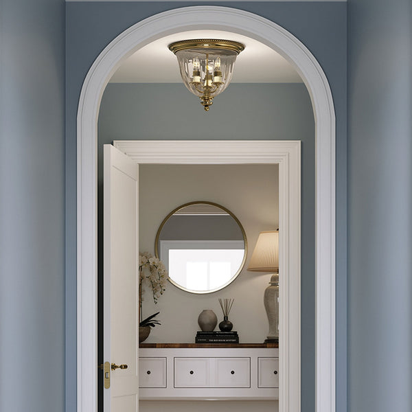 Cambridge Three Light Flush Mount Light in Burnished Brass