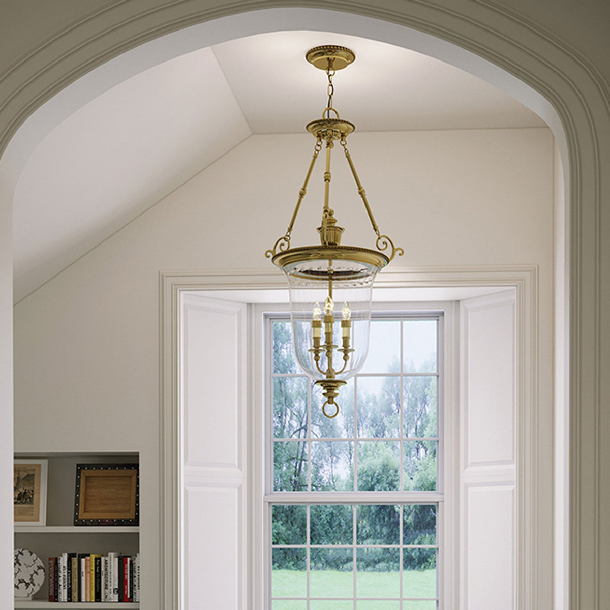 Cambridge Triple Light Large Pendant in Burnished Brass