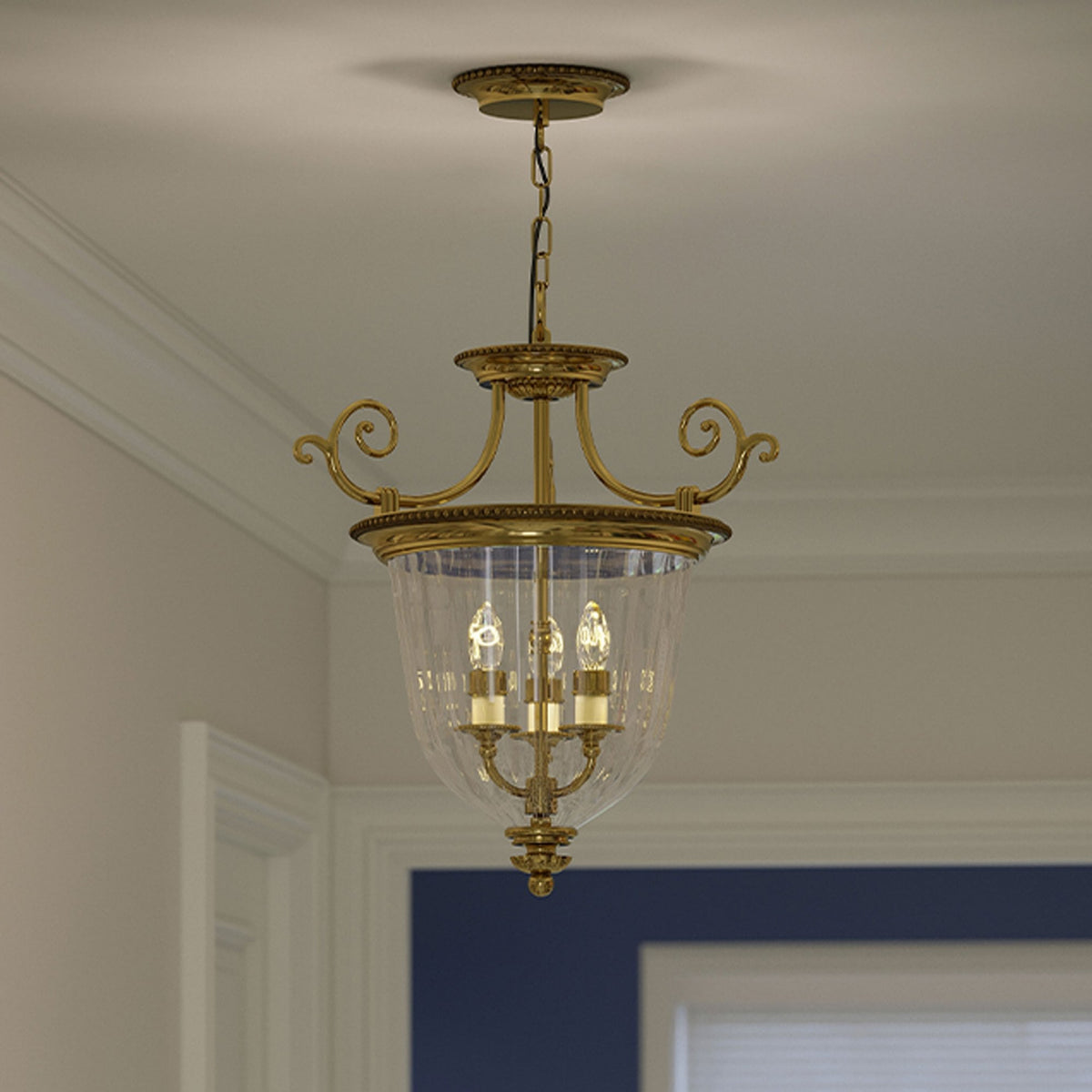 Cambridge Triple Light Large Pendant in Burnished Brass