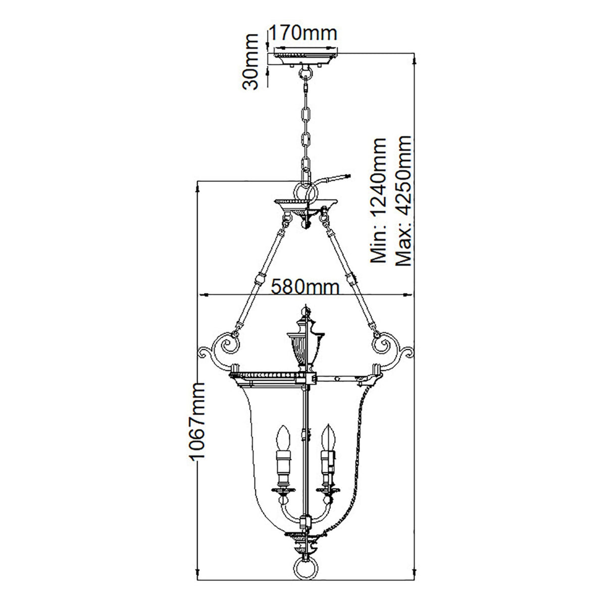 Cambridge Triple Light Large Pendant in Burnished Brass
