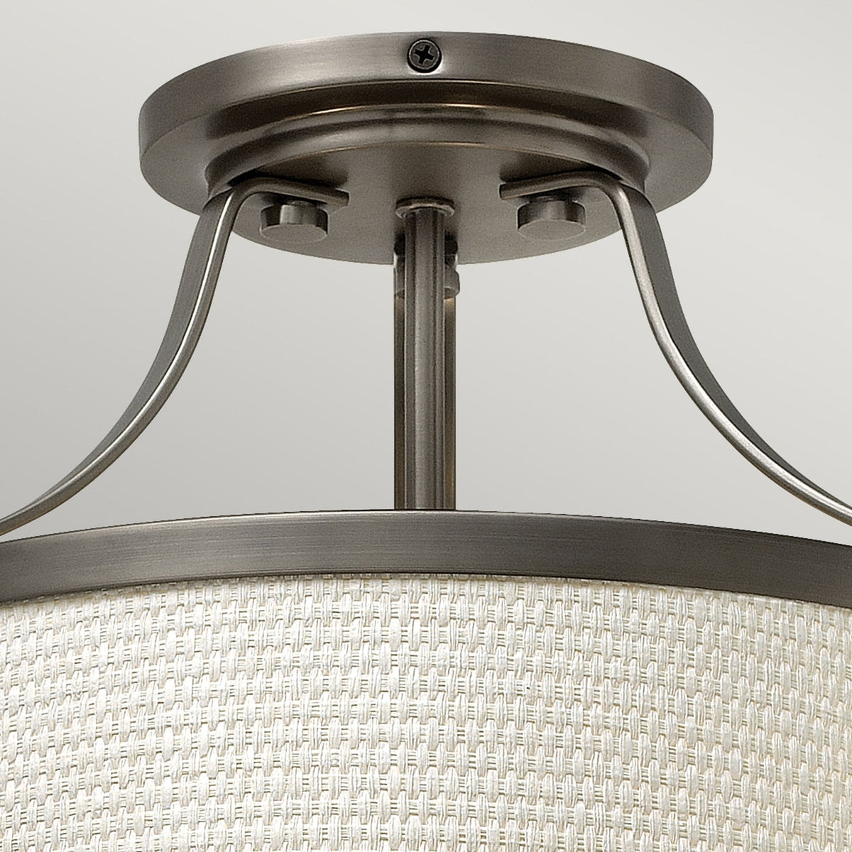 Charlotte Semi Flush Ceiling Light in Antique Nickel with Linen Shade