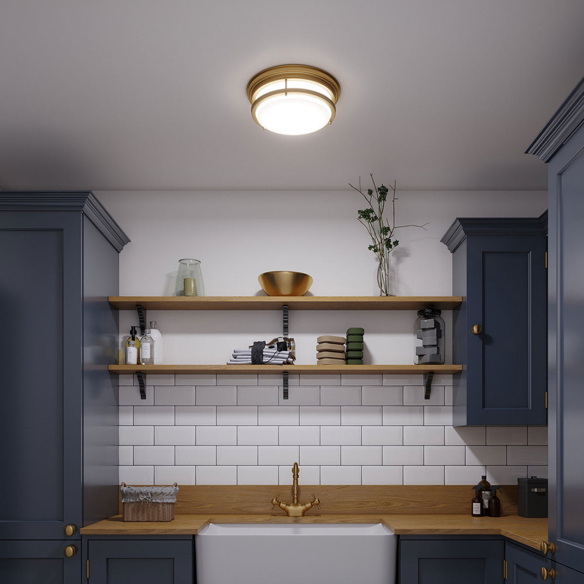 Hadley Three Light Flush Light in Brushed Bronze