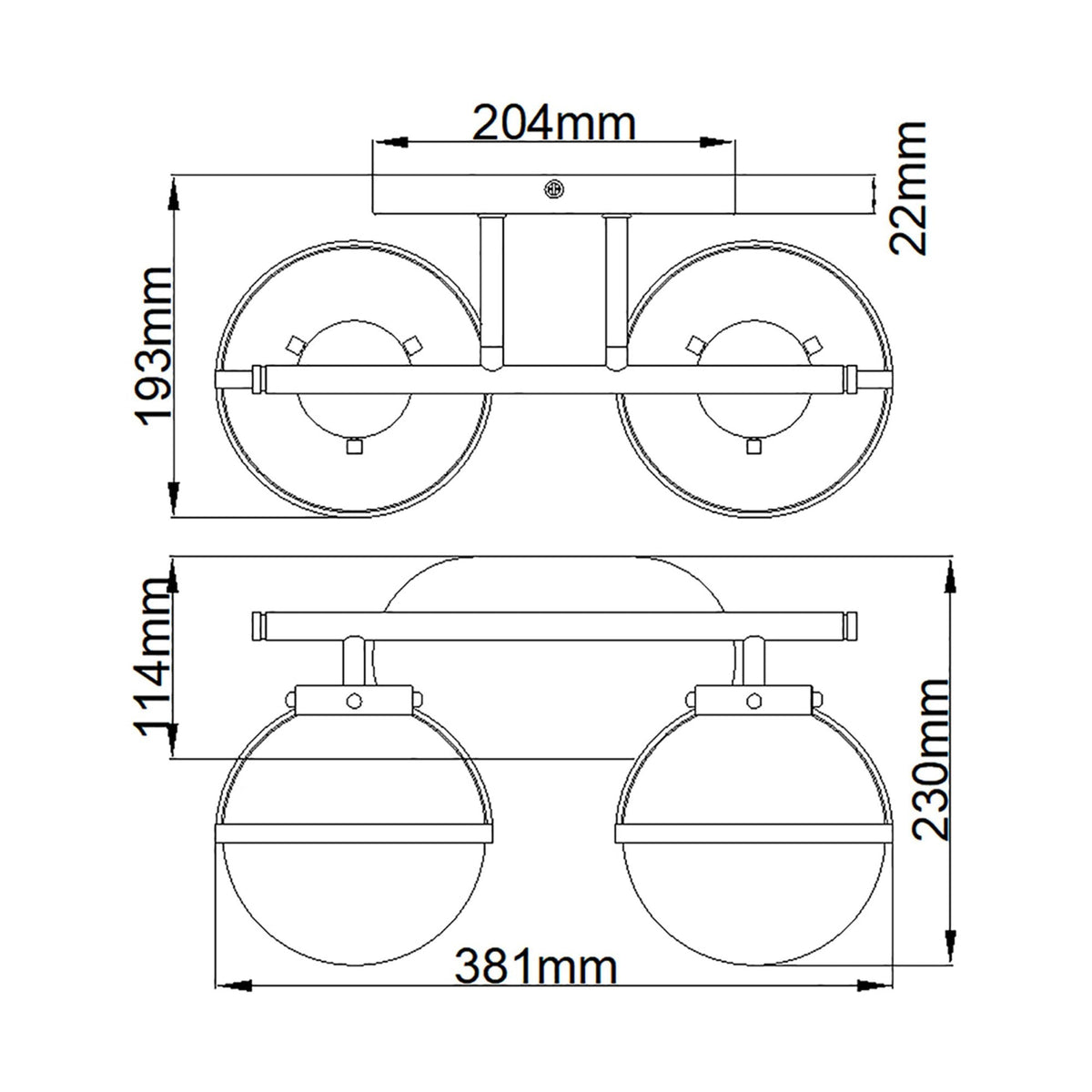 Hollis IP44 Twin Wall Light in Black with Clear Seeded Glass