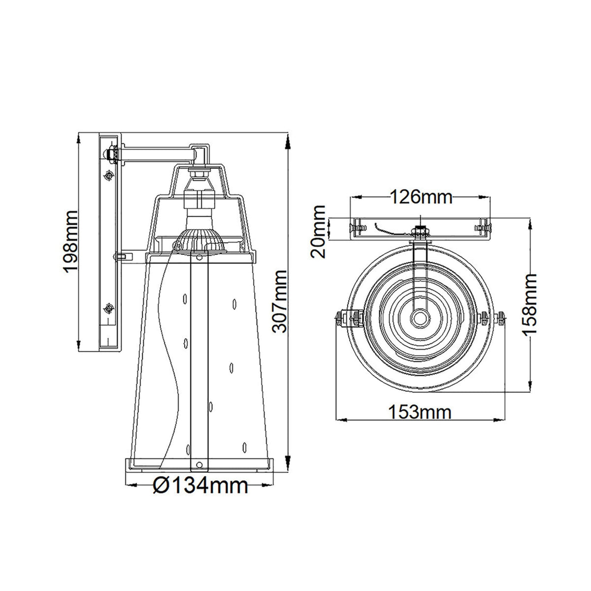 Miles Coastal Wall Light in Black with Clear Seeded Glass