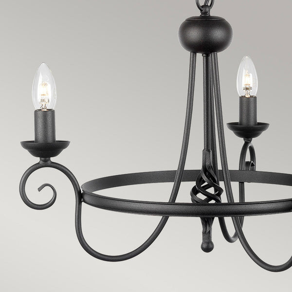 Harlech Three Light Chandelier in Black