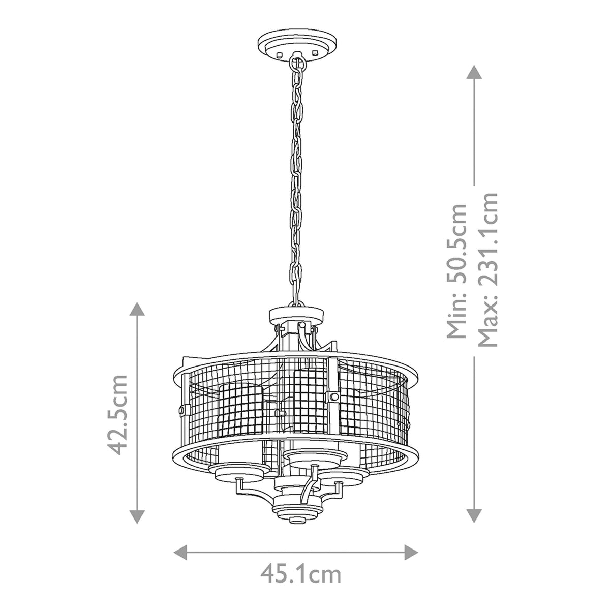 Ahrendale 3 Light Duo-Mount Chandelier in Anvil Iron