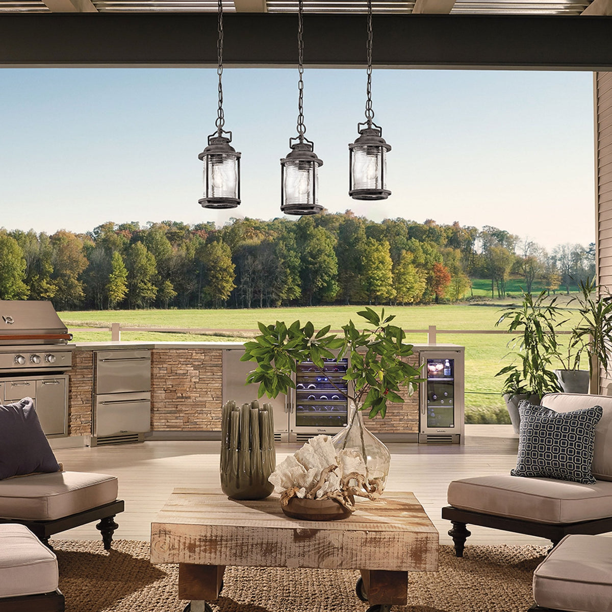 Ashland Bay Outdoor Chain Pendant in Weathered Zinc
