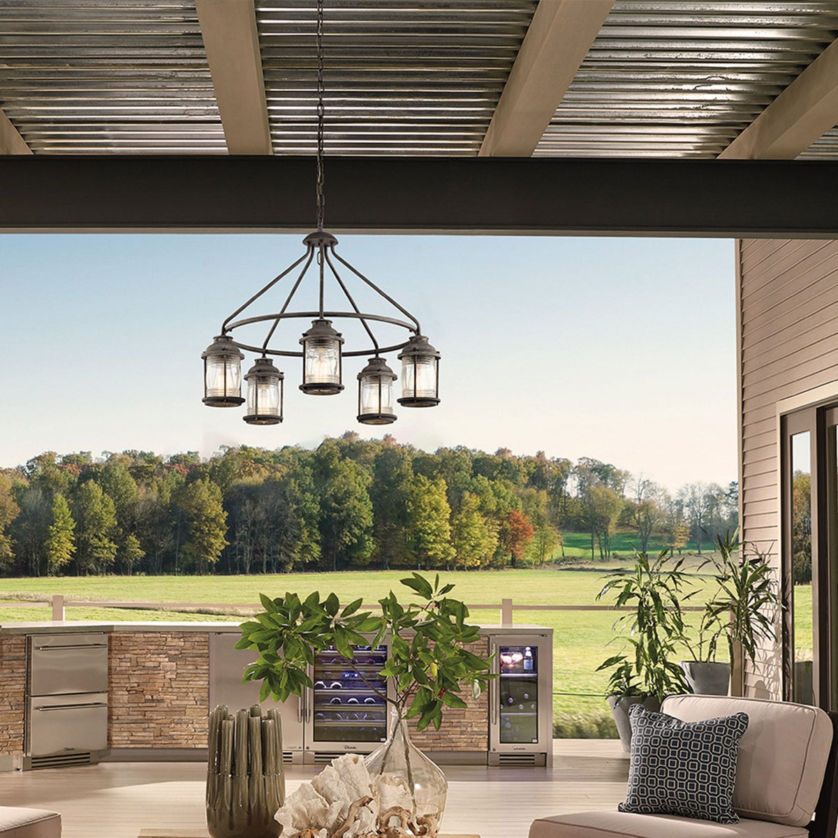 Ashland Bay 5 Light Outdoor Chandelier Pendant in Weathered Zinc