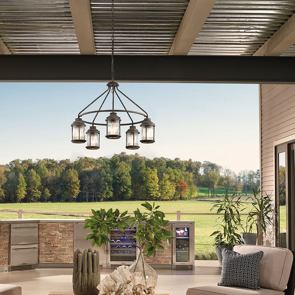 Ashland Bay 5 Light Outdoor Chandelier Pendant in Weathered Zinc