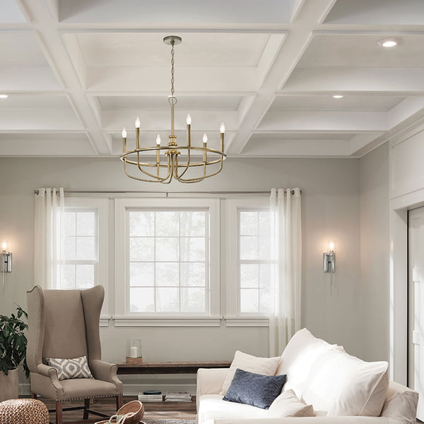 Capitol Hill Six Arm Chandelier Pendant in Painted Natural Brass