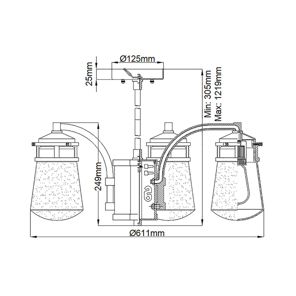 Lyndon 5 Light IP44 Chandelier in Architectural Bronze