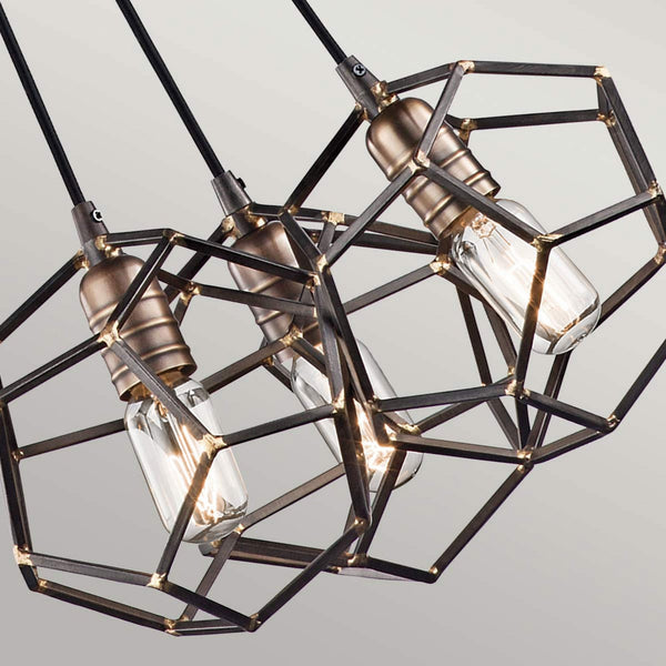 Rocklyn Three Light Chandelier in Raw Steel & Natural Brass Accents