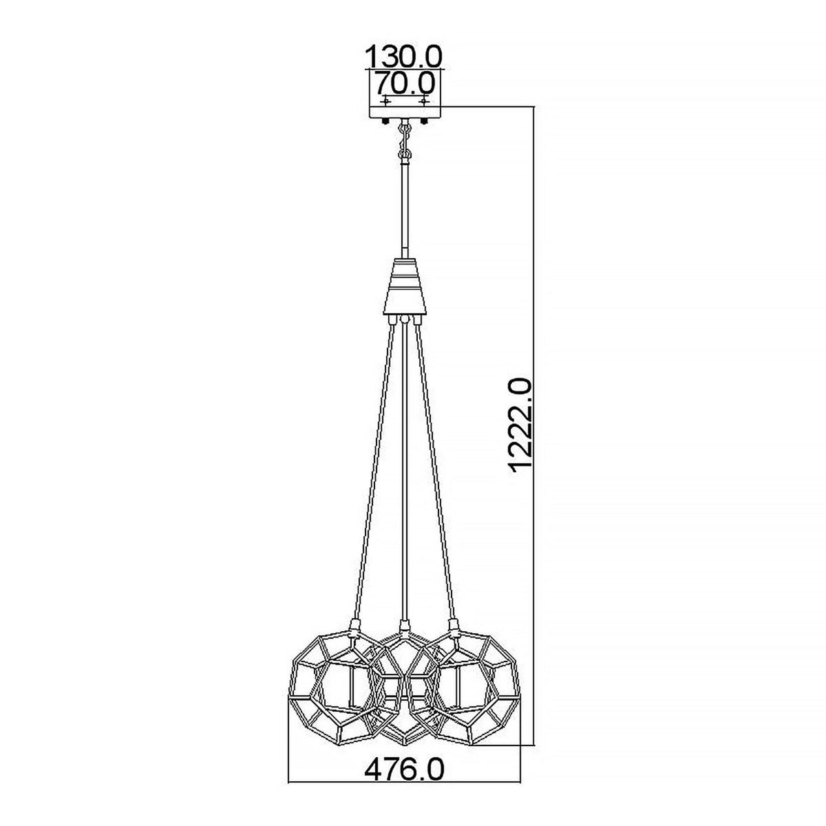 Rocklyn Three Light Chandelier in Raw Steel & Natural Brass Accents