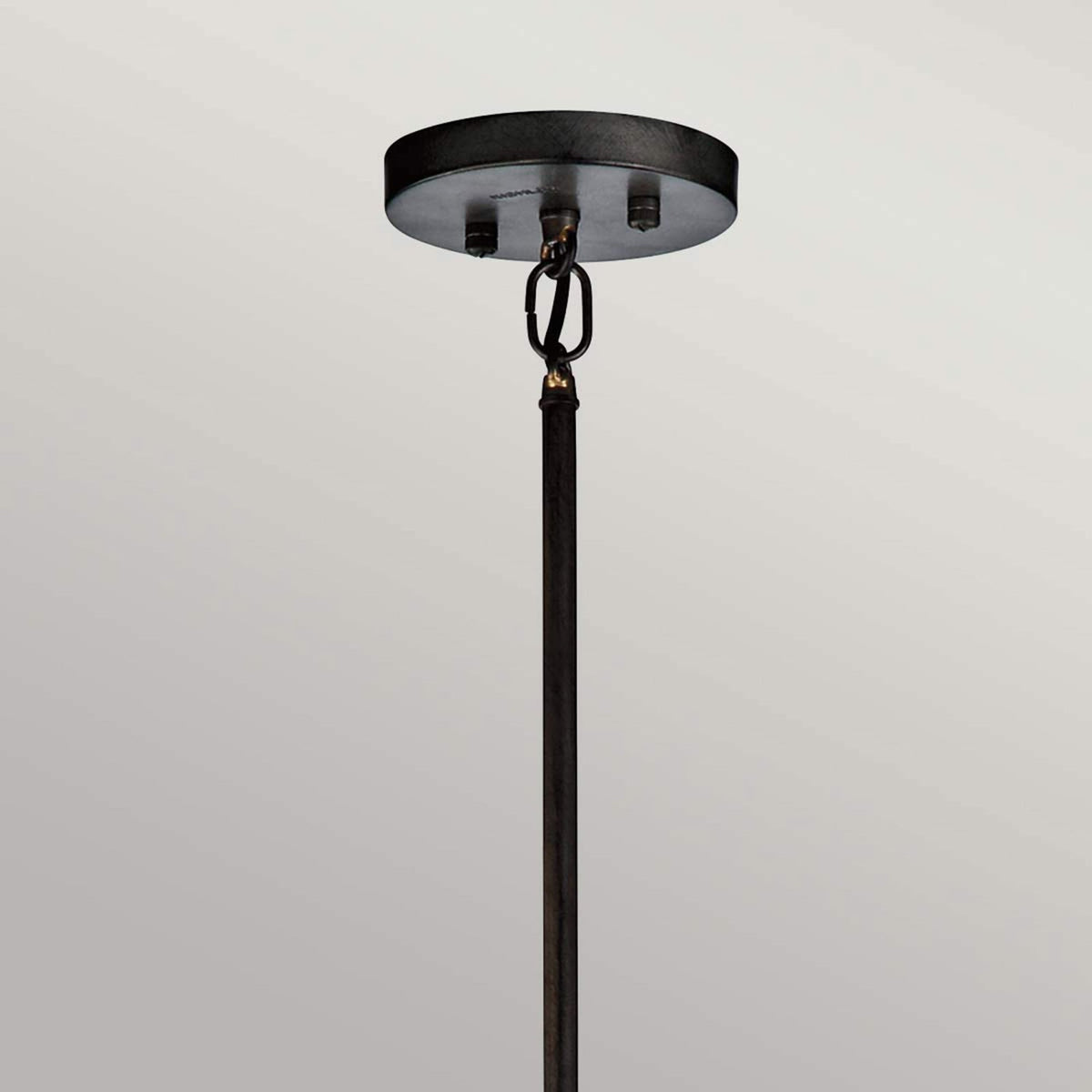 The ceiling rose and suspension rod of the contemporary five-light cluster pendant.