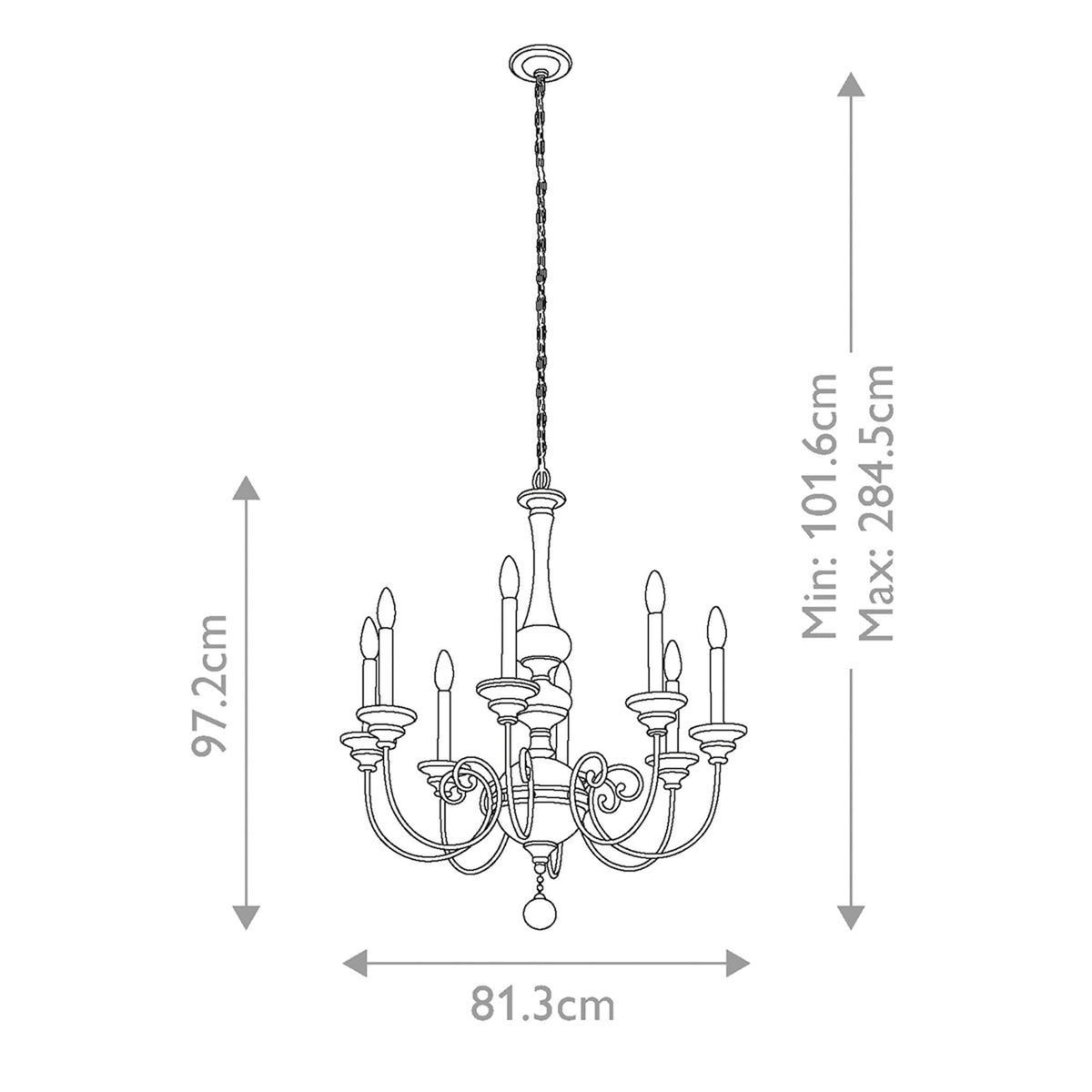 Rosalie Eight Light Chandelier in Sterling Gold