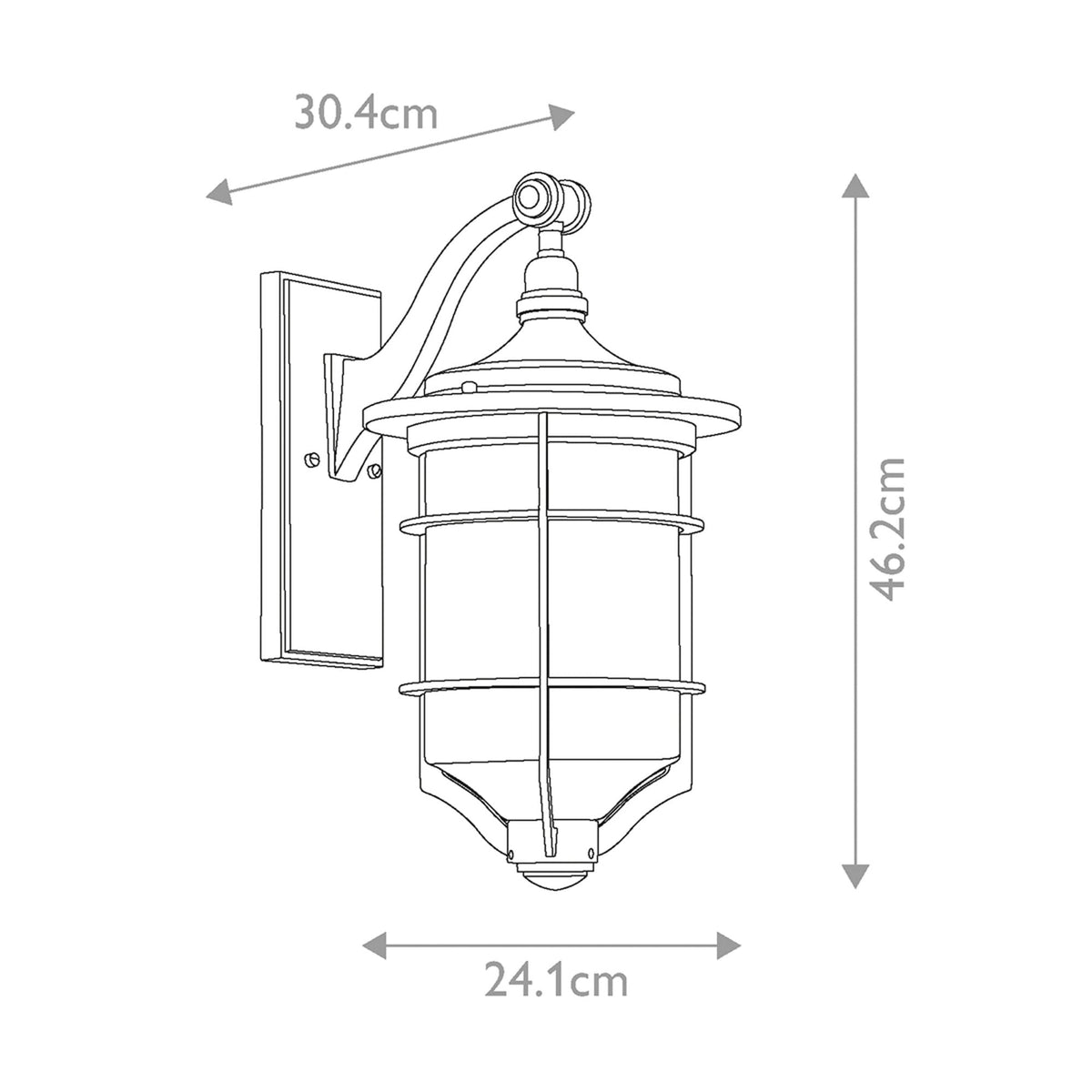 Line drawing with dimensions of the outdoor wall light.