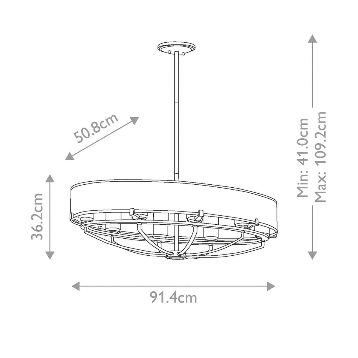 Saldana Eight Light Oval Chandelier in Classic Pewter