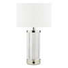 Enrico Rechargeable Table Lamp In Polished Nickel & Glass With White Linen Shade