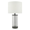 Enrico Rechargeable Table Lamp In Satin Black & Glass With White Linen Shade