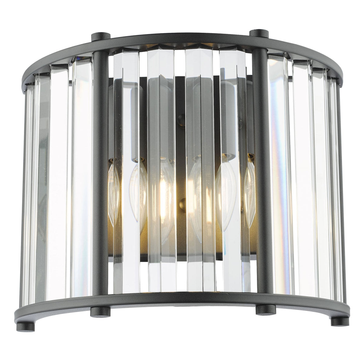 Kiran Twin Wall Light In Satin Black & Crystal Glass