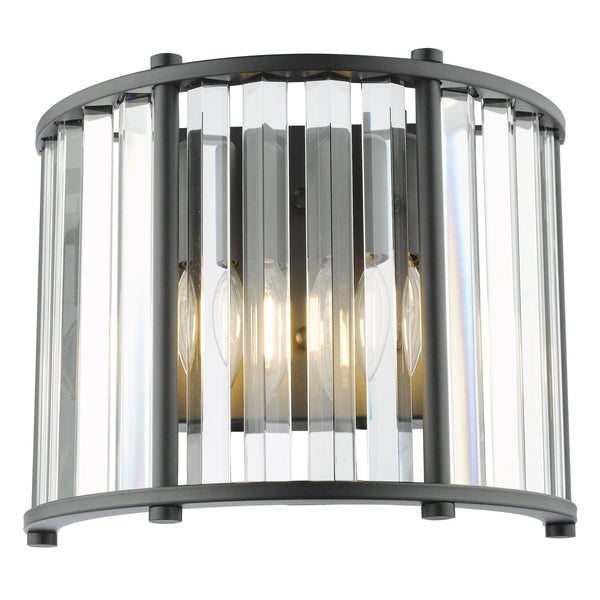 Kiran Twin Wall Light In Satin Black & Crystal Glass