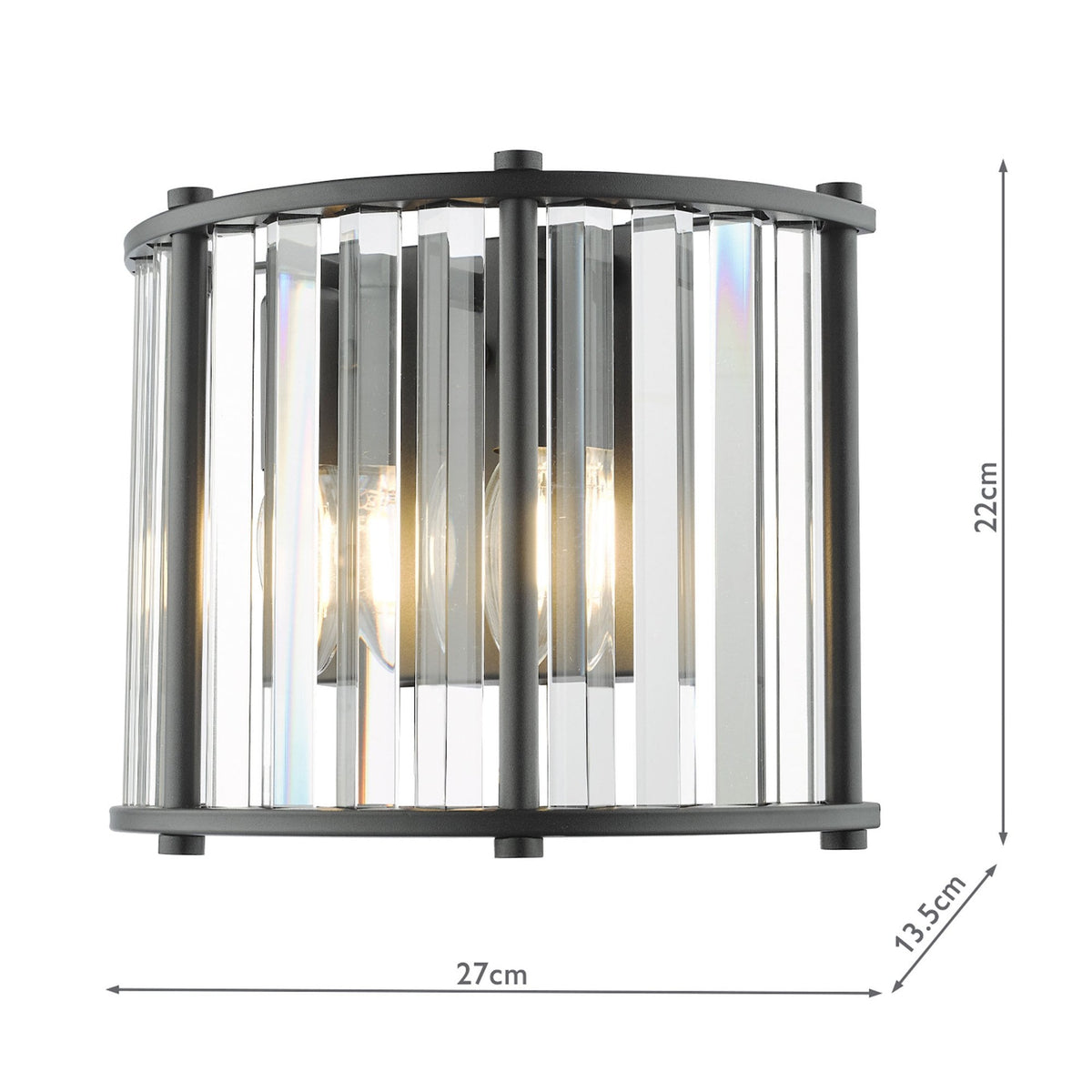 Kiran Twin Wall Light In Satin Black & Crystal Glass