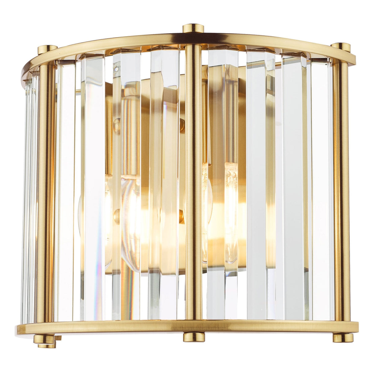 Kiran Twin Wall Light In Natural Brass & Crystal Glass