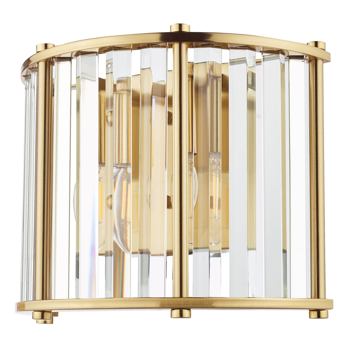 Kiran Twin Wall Light In Natural Brass & Crystal Glass