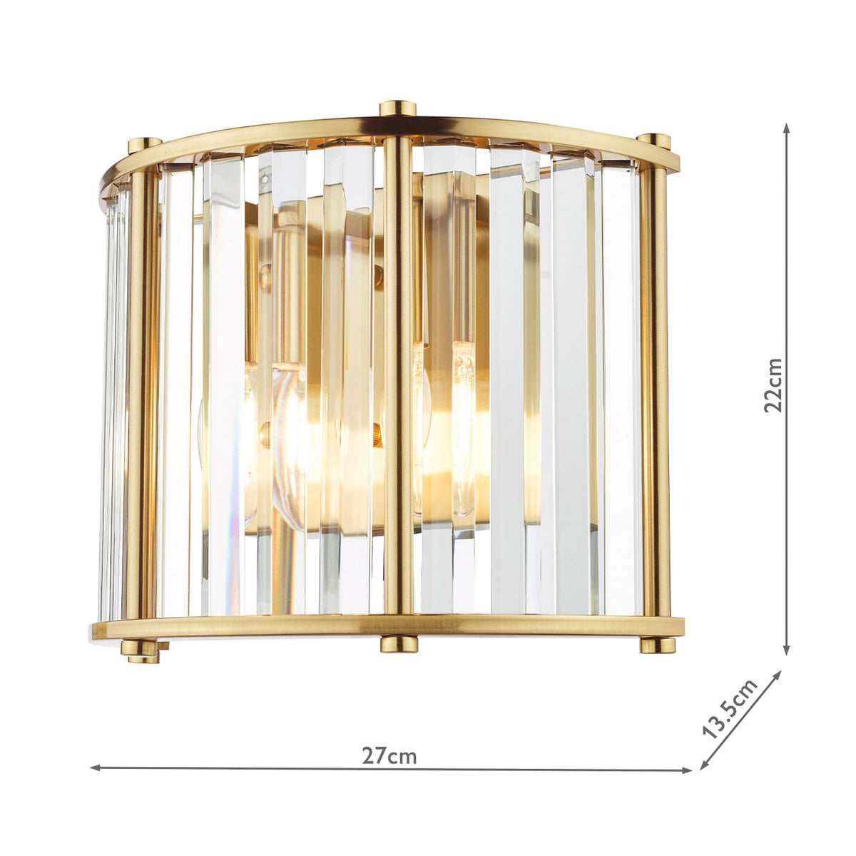 Kiran Twin Wall Light In Natural Brass & Crystal Glass