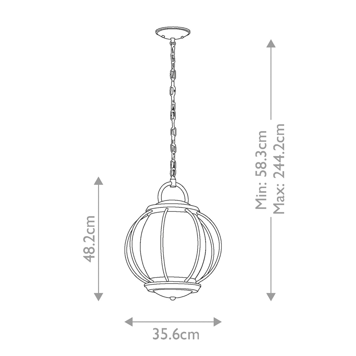 Vandalia 3 Light Single Large Chain Lantern in Black