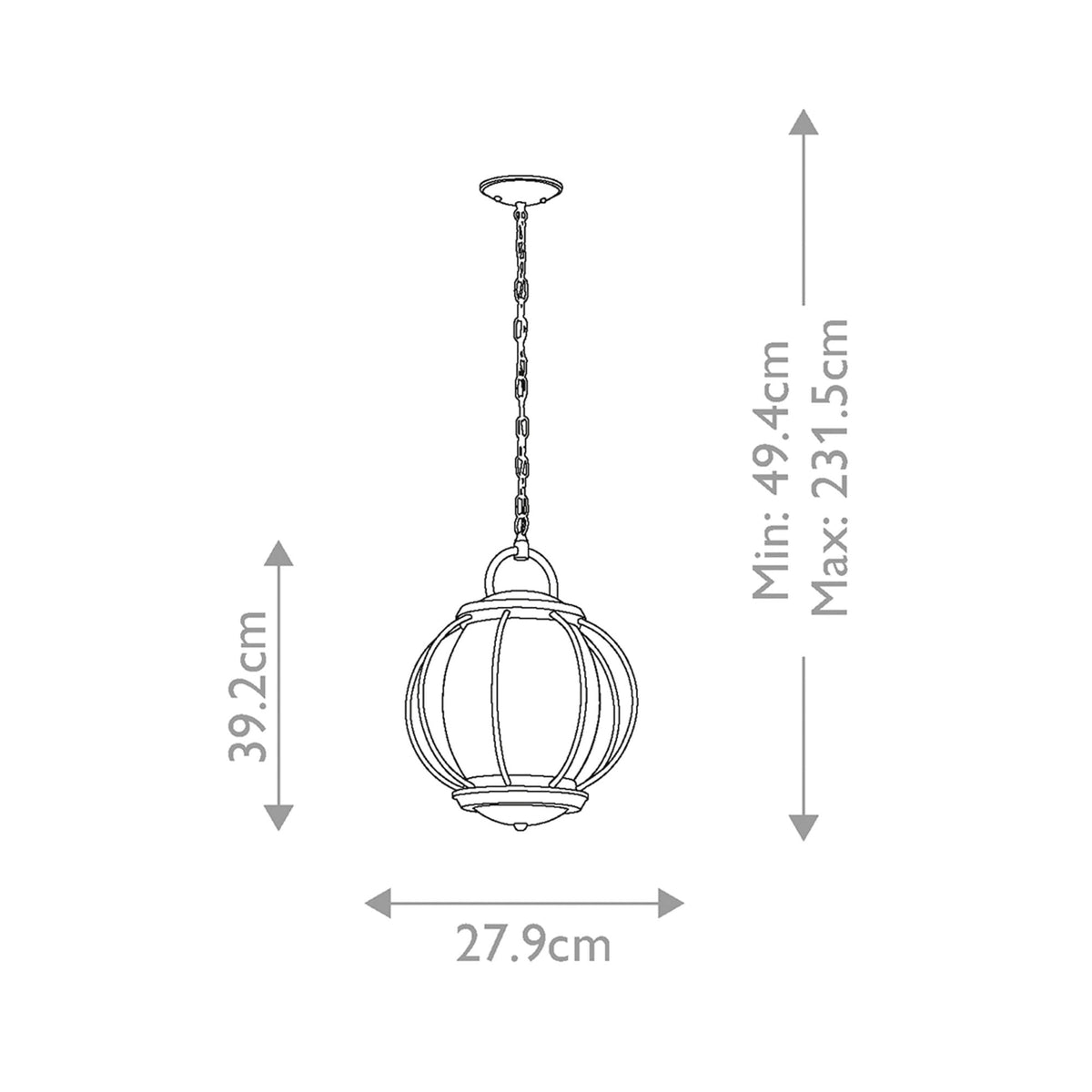 Vandalia 1 Light Medium Chain Single Lantern in Black