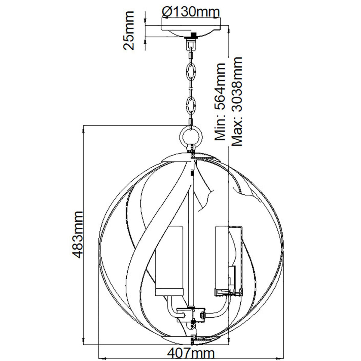Blacksmith IP44 Three Light Chandelier in Old Black