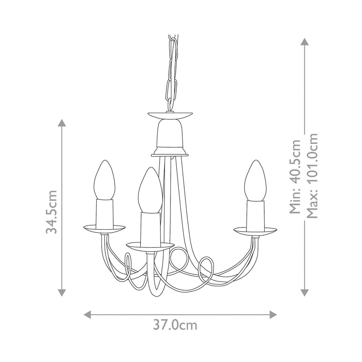 Minster Three Light Chandelier or Semi Flush in Black & Gold