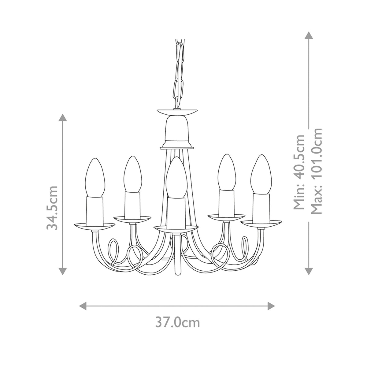 Minster Five Light Chandelier or Semi Flush in Black